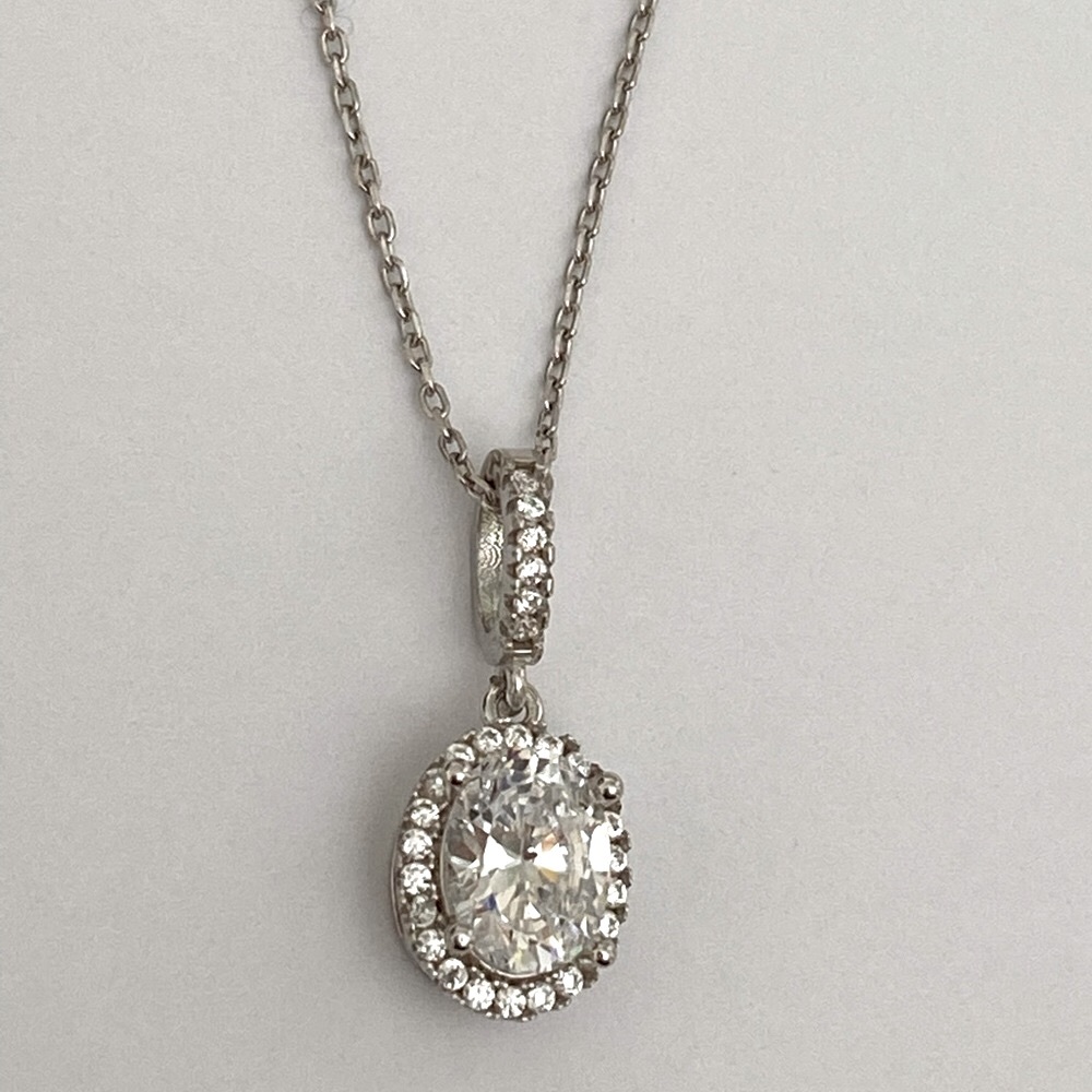 925 silver oval cz stones necklace - Picture 3 of 6